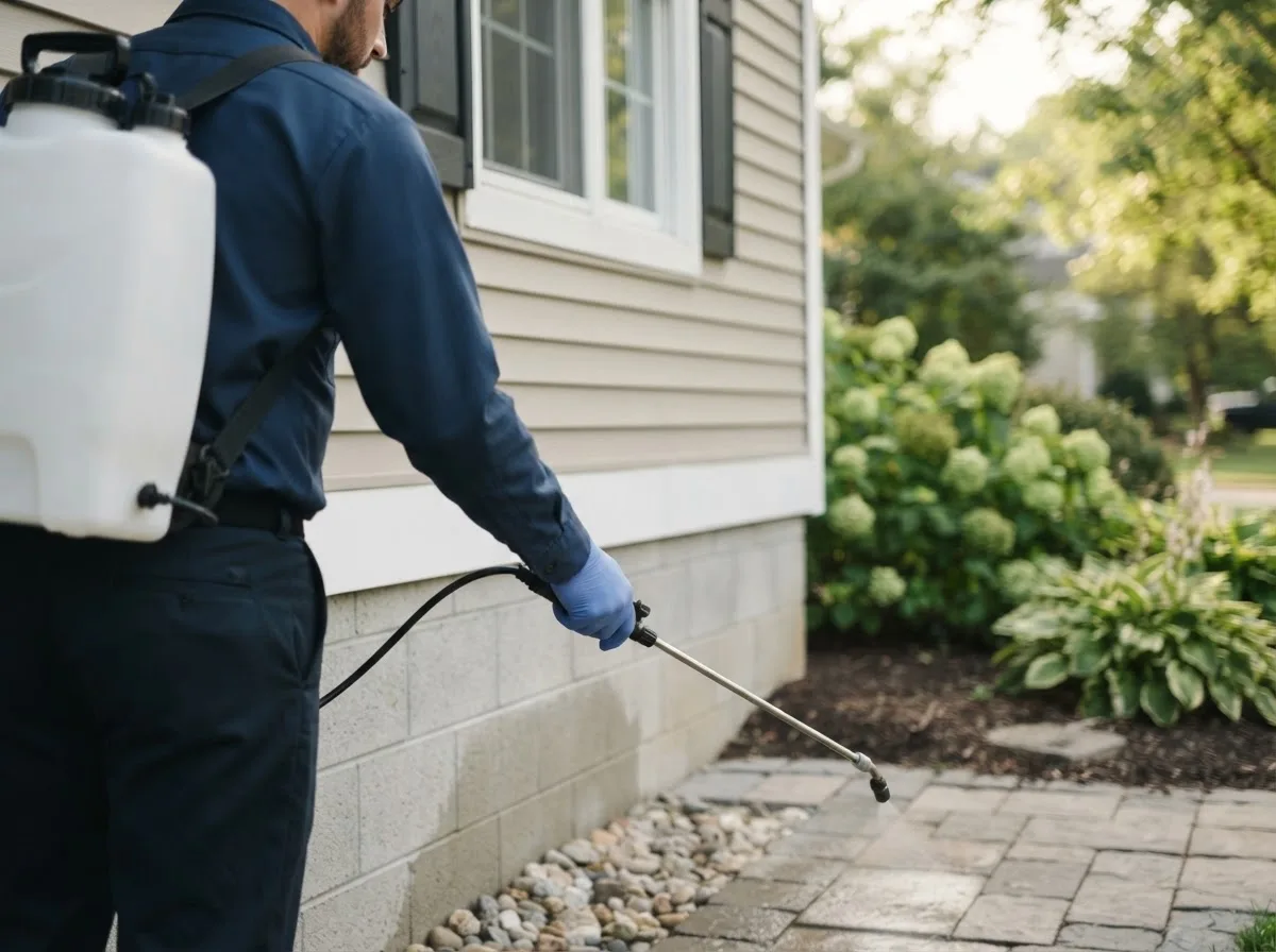 Pest control technician inspecting a home in Munith, MI